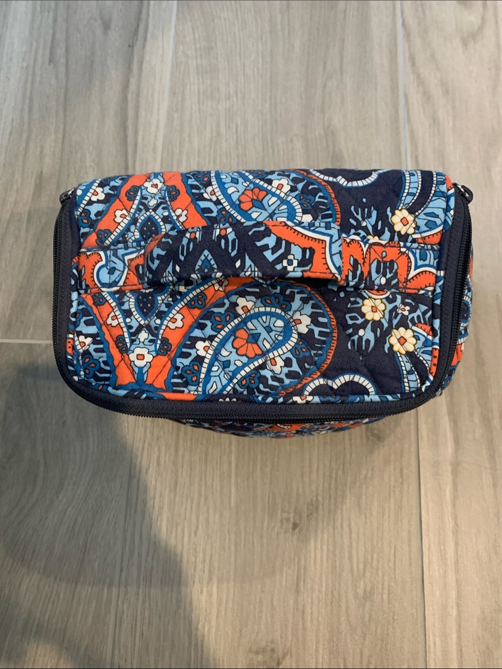 Quilted Paisley Cosmetic Pouch in Navy, Orange & Light Blue